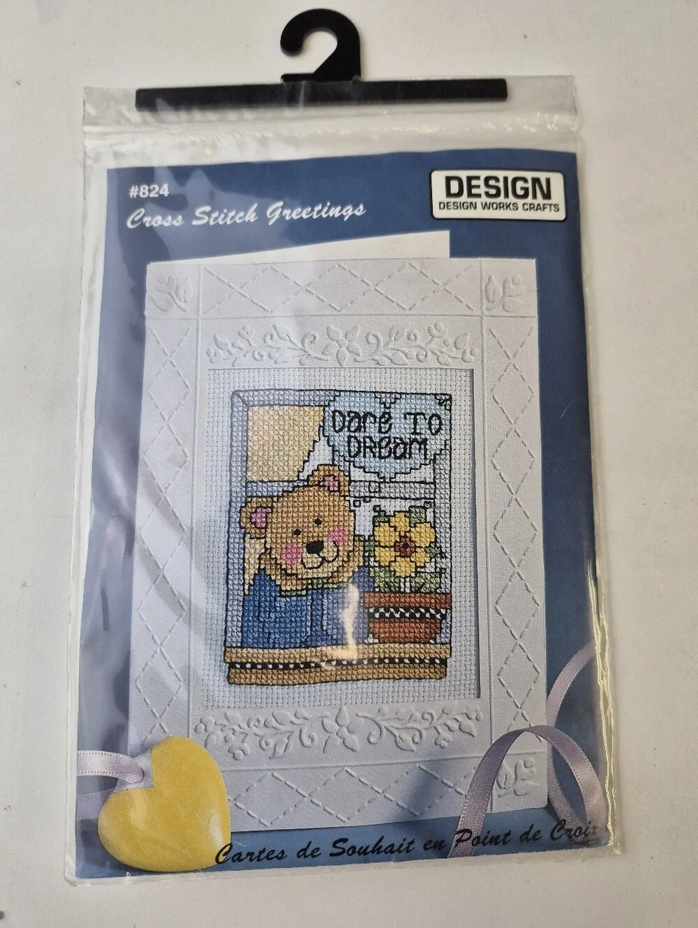 Design Works Crafts #824 Cross Stitch Greetings Dare to Dream Bear Card Kit New